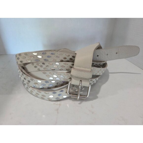 B-Low The Belt Studded Leather Wrap Belt Sz Large Ivory Silver Accents Designer main image 11